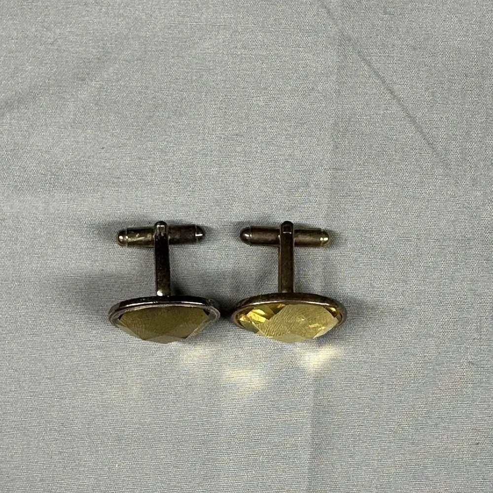 Vintage Yellow Crystal‎ Oval Cufflinks Gold-Tone – Wear, Scratches/Chips
